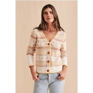 Faherty Womens Yellowtail Dragon Fly Path B Homeland Cardigan Sweater Medium